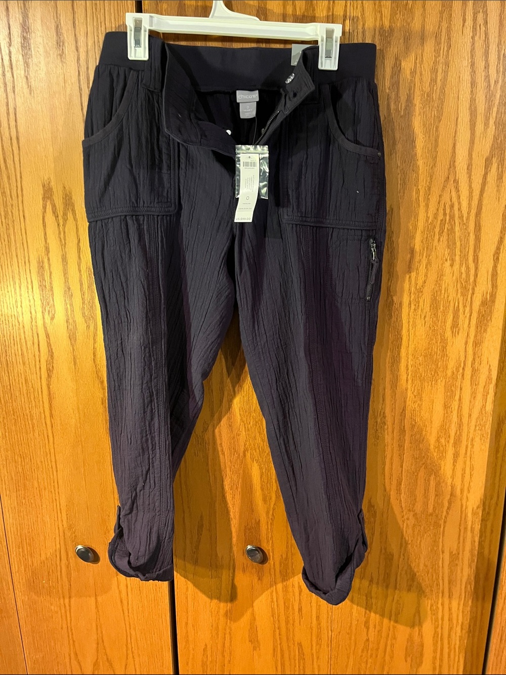 Chico’s Women's Dark Black Textured Jogger Pants